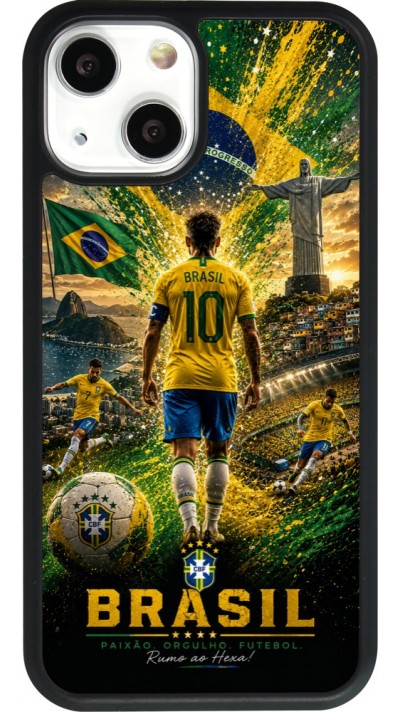 Coque iPhone 13 mini - Silicone rigide noir Football Brésil splash 2026