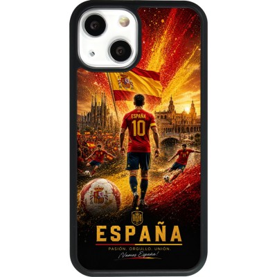 Coque iPhone 13 mini - Silicone rigide noir Football Espagne splash 2026