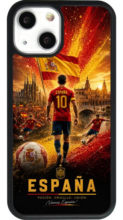 Coque iPhone 13 mini - Silicone rigide noir Football Espagne splash 2026