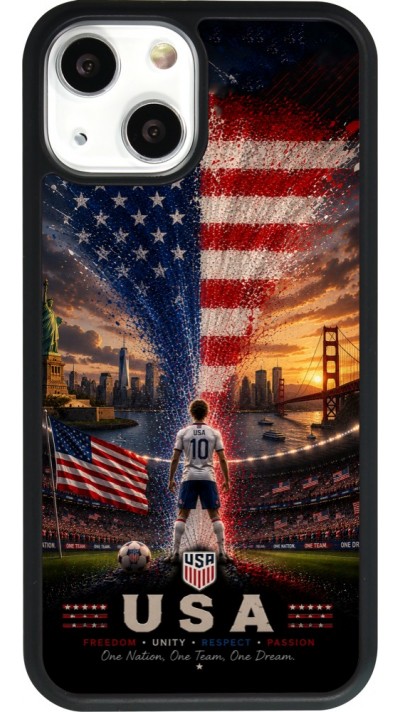 Coque iPhone 13 mini - Silicone rigide noir Football États-Unis splash 2026