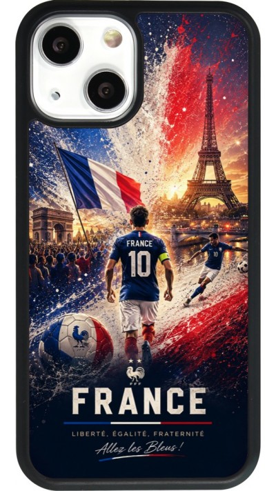 Coque iPhone 13 mini - Silicone rigide noir Football France splash 2026