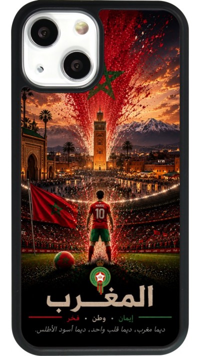 Coque iPhone 13 mini - Silicone rigide noir Football Maroc splash 2026