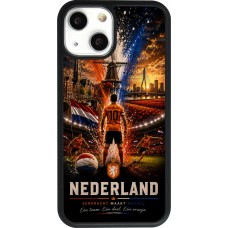 Coque iPhone 13 mini - Silicone rigide noir Football Pays-Bas splash 2026