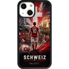 Coque iPhone 13 mini - Silicone rigide noir Football Schweiz splash 2026