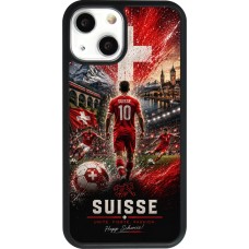 Coque iPhone 13 mini - Silicone rigide noir Football Suisse splash 2026