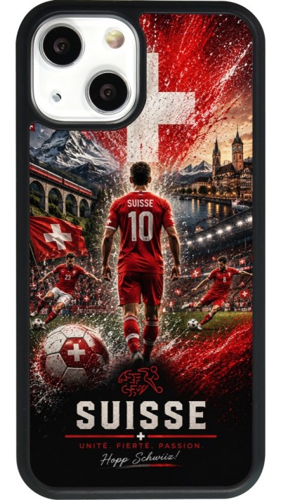 Coque iPhone 13 mini - Silicone rigide noir Football Suisse splash 2026