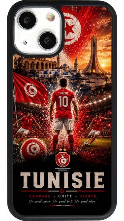 Coque iPhone 13 mini - Silicone rigide noir Football Tunisie splash 2026