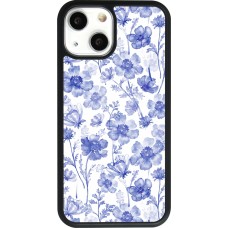 iPhone 13 mini Case Hülle - Silikon schwarz Spring 23 watercolor blue flowers