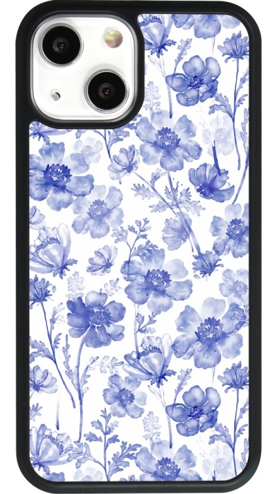 Coque iPhone 13 mini - Silicone rigide noir Spring 23 watercolor blue flowers
