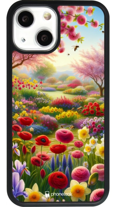 Coque iPhone 13 mini - Silicone rigide noir Spring 25 Bouquet printemps