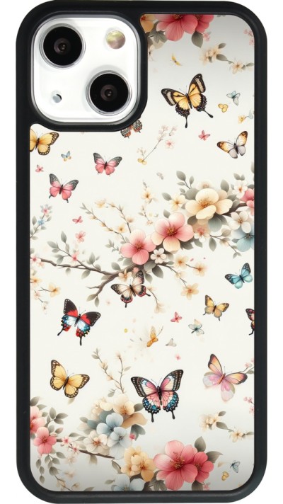 Coque iPhone 13 mini - Silicone rigide noir Spring 25 Papillons Légers