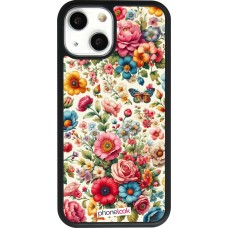 Coque iPhone 13 mini - Silicone rigide noir Spring 25 printemps fleuri