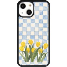 Coque iPhone 13 mini - Silicone rigide noir Blue vichy tulips 2026