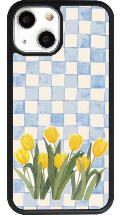 Coque iPhone 13 mini - Silicone rigide noir Blue vichy tulips 2026