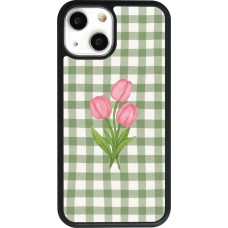 Coque iPhone 13 mini - Silicone rigide noir Green vichy tulips 2026