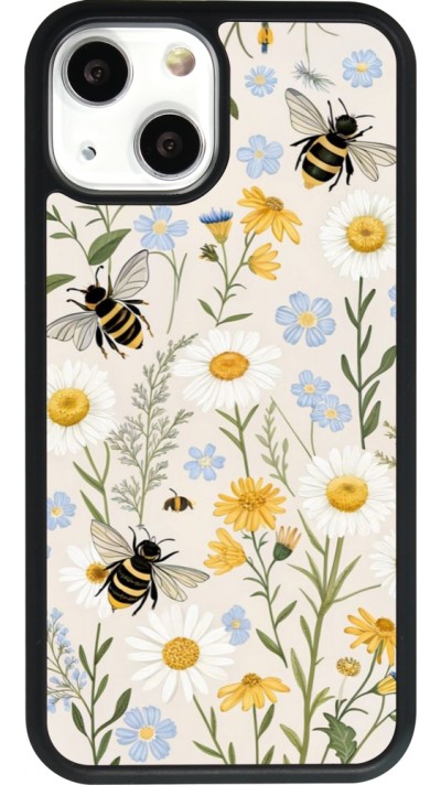 Coque iPhone 13 mini - Silicone rigide noir Pattern bees 2026