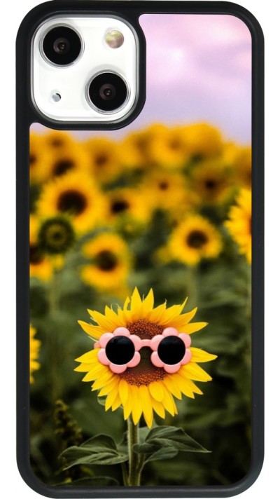 Coque iPhone 13 mini - Silicone rigide noir Sunflower with glasses 2026