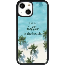 Coque iPhone 13 mini - Silicone rigide noir Summer 2025 Life is better at the beach