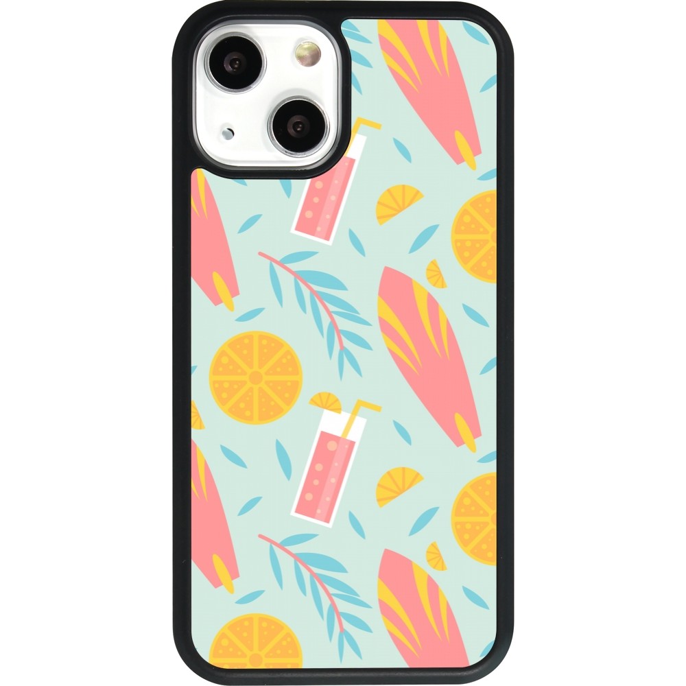 Coque iPhone 13 mini - Silicone rigide noir Summer 2025 Pattern citron