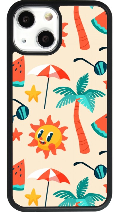Coque iPhone 13 mini - Silicone rigide noir Summer 2025 Pattern soleil