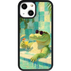 Coque iPhone 13 mini - Silicone rigide noir Crocodile in the swimming pool Summer 2026