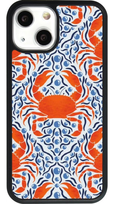 Coque iPhone 13 mini - Silicone rigide noir Crabs and pearls Summer 2026