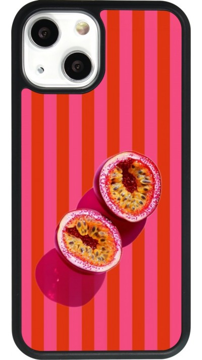 Coque iPhone 13 mini - Silicone rigide noir Passion fruit Summer 2026