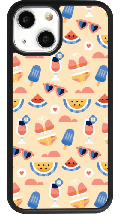 Coque iPhone 13 mini - Silicone rigide noir Pattern Summer 2026