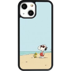Coque iPhone 13 mini - Silicone rigide noir Snoopy on the beach Summer 2026