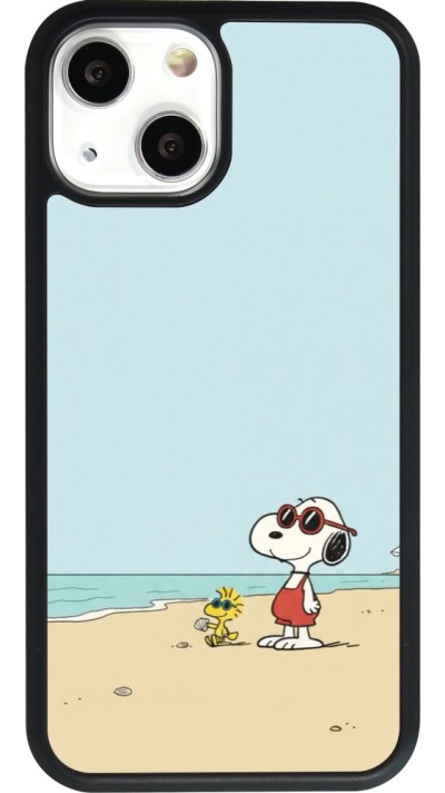 Coque iPhone 13 mini - Silicone rigide noir Snoopy on the beach Summer 2026