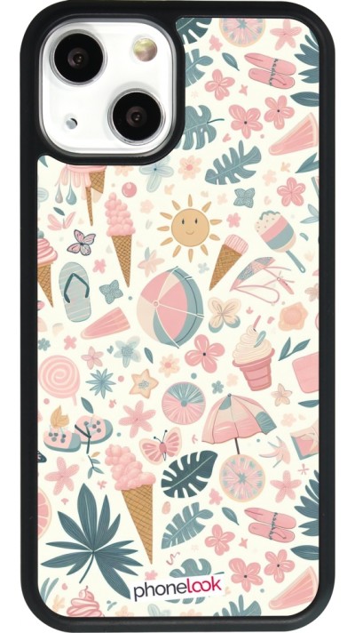 Coque iPhone 13 mini - Silicone rigide noir Summer Pink Pattern