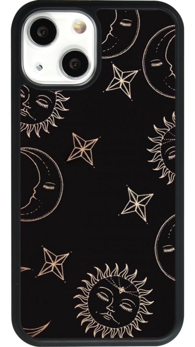 Coque iPhone 13 mini - Silicone rigide noir Suns and Moons