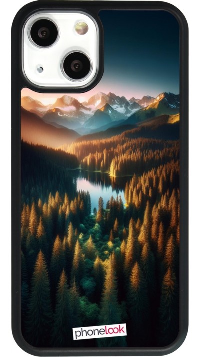 Coque iPhone 13 mini - Silicone rigide noir Sunset Forest Lake