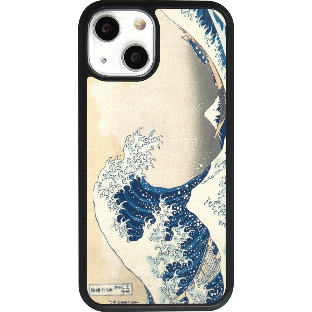 Coque iPhone 13 mini - Silicone rigide noir Tableau art - La Grande Vague de Kanagawa - Hokusai
