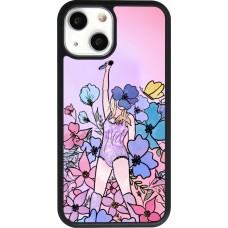 Coque iPhone 13 mini - Silicone rigide noir Taylor Swift Sketch - Pink