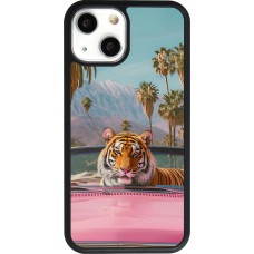 iPhone 13 mini Case Hülle - Silikon schwarz Tiger Auto rosa