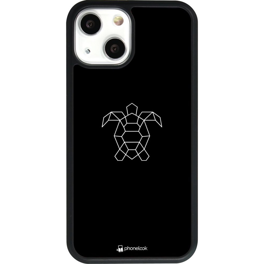 Coque iPhone 13 mini - Silicone rigide noir Turtles lines on black