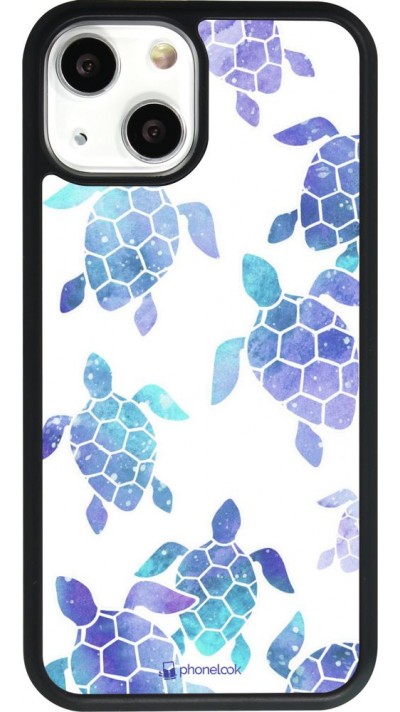 Coque iPhone 13 mini - Silicone rigide noir Turtles pattern watercolor