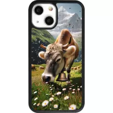 Coque iPhone 13 mini - Silicone rigide noir Vache montagne Valais