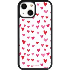 Coque iPhone 13 mini - Silicone rigide noir Valentine 2022 Many pink hearts