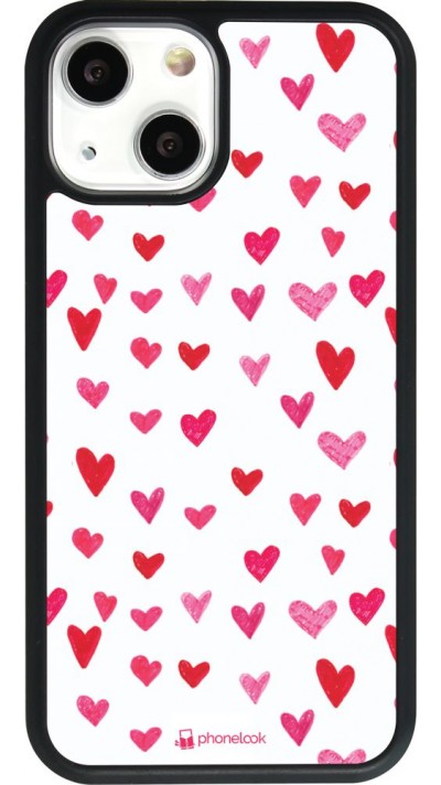 Coque iPhone 13 mini - Silicone rigide noir Valentine 2022 Many pink hearts