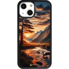 iPhone 13 mini Case Hülle - Silikon schwarz Tal Sonnenuntergang Hirsch Baum