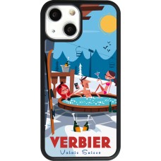Coque iPhone 13 mini - Silicone rigide noir Verbier Mountain Jacuzzi