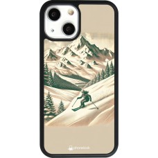 Coque iPhone 13 mini - Silicone rigide noir Vintage Ski Mountain