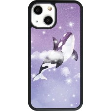 Coque iPhone 13 mini - Silicone rigide noir Whale in sparking stars