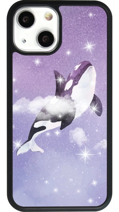 Coque iPhone 13 mini - Silicone rigide noir Whale in sparking stars
