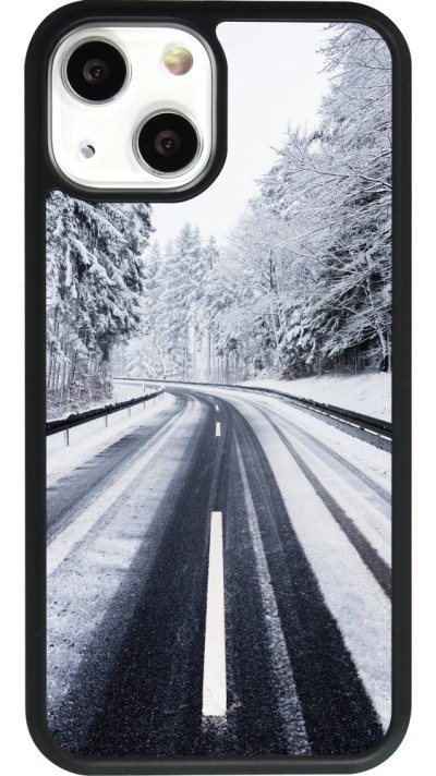 iPhone 13 mini Case Hülle - Silikon schwarz Winter 22 Snowy Road
