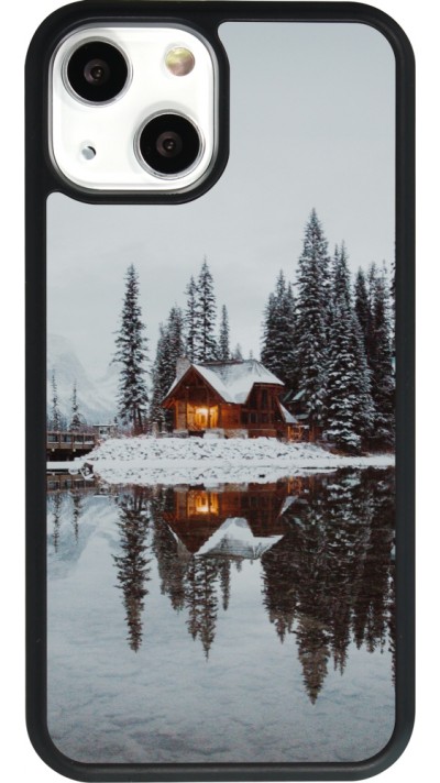 iPhone 13 mini Case Hülle - Silikon schwarz Winter 25 Winter house forest afternoon