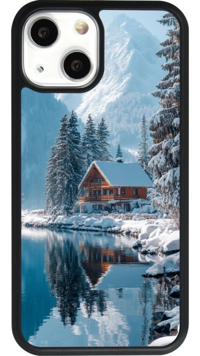 iPhone 13 mini Case Hülle - Silikon schwarz Winter 25 Winter house forest day