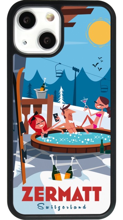 Coque iPhone 13 mini - Silicone rigide noir Zermatt Mountain Jacuzzi